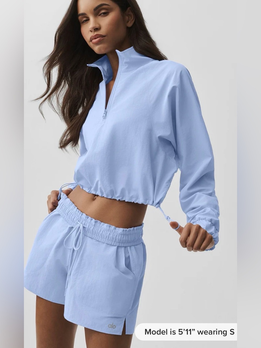 Alo Set Yoga Light Blue Cropped Quarter-Zip Pullover … - Gem